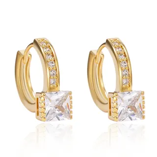 Square Princess-Cut Zircon Hoop Earrings, 18K Gold Plated Alloy Stud Earrings with Micro-Pavé Band, Elegant Dangle Ear Jewelry for Women, 2x0.7cm, Gold