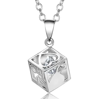 Square Hollow Heart Zircon Pendant Necklace, White Gold Plated Alloy Geometric Charm Necklace for Women, Adjustable 46+5cm Clavicle Chain Gift Jewelry