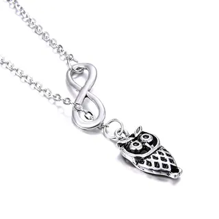 Vintage Owl Pendant Necklace with Infinity Symbol, White Gold Plated Alloy & Rhinestone, Adjustable 51+6cm Clavicle Chain for Women