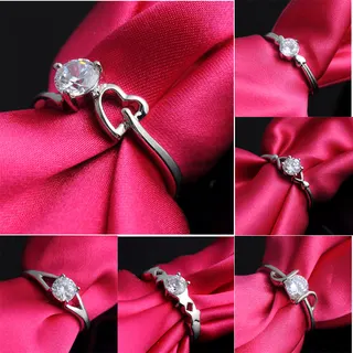 Heart Cutout Solitaire Zircon Ring for Women, White Gold Plated Copper, 4-Prong Setting, Size 7, Sparkling Daily & Gift Ring