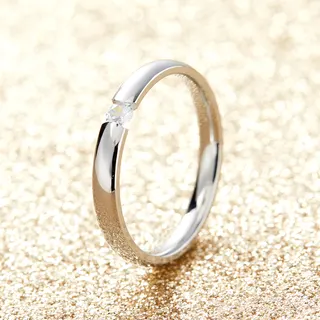 Stainless Steel Open Ring for Women, Adjustable Single Diamond-Cut Crystal Band, Minimalist Silver Tone Couple Ring, Hypoallergenic Polished Finger Ring Size 8