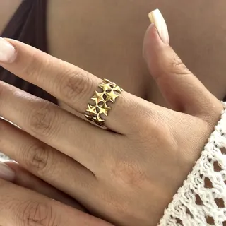 Adjustable Open Ring for Women, Stainless Steel 18K Gold Plated Ocean Series, Hypoallergenic Tarnish-Free Stackable Band