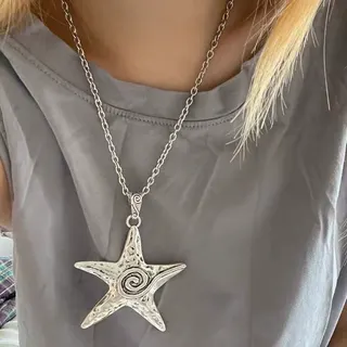 Vintage Starfish Necklace for Women, Silver Alloy Ocean Boho Pendant Choker Chain, Adjustable 45+5cm Clavicle Chain Jewelry