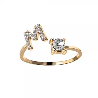 Letter G Ring, Adjustable Open Band with 26 Rhinestones, 18K Gold Plated Alloy Four-Prong Crystal Ring, Personalized Initial Jewelry Gift for Women