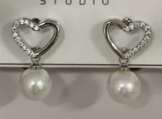 Heart Shaped Pearl Drop Earrings for Women, Rhinestone Inlay Alloy Gold-Plated Dangle Earrings, Elegant Wedding Party Jewelry Gift