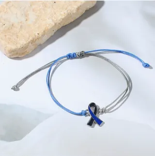 Breast Cancer Awareness Ribbon Bracelet, Blue Black Handwoven Adjustable Cord Bracelet with Alloy Charm, Women's Health Care Gift Jewelry