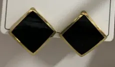 Geometric Diamond Shape Earrings, Black & Gold Alloy Hoop Earrings, 18K Gold Plated Enamel Square Earrings for Women, Vintage Minimalist Jewelry