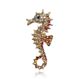 Seahorse Rhinestone Brooch - Iridescent AB Crystal Animal Pin, White Gold Plated Alloy, Hand-Set Full Pave, Elegant Blazer Coat Accessory 4.5x2cm