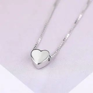 Heart Box Chain Necklace for Women, Minimalist White Gold Heart Pendant Clavicle Chain, Mirror Polished Copper Plated, 40+5cm Adjustable, Gift Jewelry
