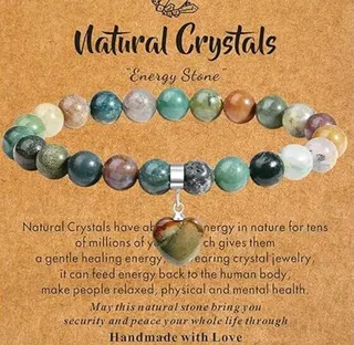 Natural Crystal Beaded Bracelet - Green Aventurine & Agate Stretch Bracelet with Heart Charm, Multi-Color Energy Stone Handmade Adjustable Jewelry Gift for Women