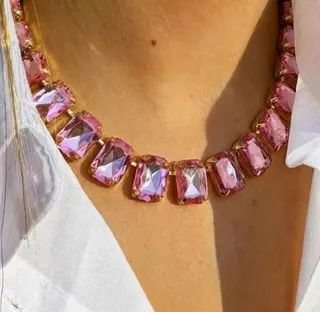 Square Crystal Necklace for Women - Luxury Elegant Collarbone Chain, Rectangular Cut Crystal Bead Necklace, Adjustable 30+15cm, Party Evening Bridesmaid Jewelry