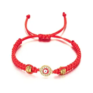 Red Evil Eye Bracelet for Women, Adjustable Woven Cord with 18K Gold Plated Zirconia Nazar Charm, Boho Lucky Protection Beaded Bracelet Gift