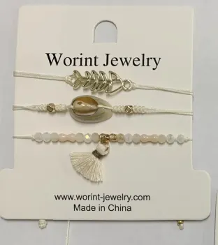 Bohemian Beaded Bracelet Set - Tassel & Woven Cord with Gold-Plated Leaf Charm, Natural Rice Bead Stackable Hand Jewelry for Women, Vacation & Daily Wear