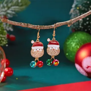 Christmas Santa Claus Earrings for Women, Alloy Crystal Drop Earrings with Rhinestone Beard & Colorful Beads, Festive Holiday Party Jewelry, 1 Pair