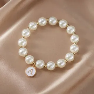 Pearl Letter B Bracelet - Imitation Pearl & 18K Gold Plated Alloy, 18cm Elegant French Beaded Charm Bracelet for Women, Personalized Gift