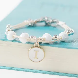 Ceramic Bead Letter O Elastic Bracelet for Women, Rose Gold Pendant, Adjustable String Beaded Jewelry, Minimalist Gift