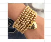 Gold Heart Beaded Bracelet Set for Women - 6pcs Multi-Stack CCB Alloy 18K Gold Plated Charm Bracelet, Approx 6cm, Luxury Sweet-Cool Style