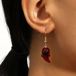 Halloween Ghost Resin Drop Earrings - Wine Red Cute Hollow Ghost Hoop Earrings, Alloy Hook + Glossy Resin, 4.5x1cm, Party Festival Jewelry (Pair)