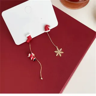 Climbing Santa Claus Christmas Earrings, Snowman Tree & Sleigh Dangle Earrings, 18K Gold Plated Alloy Enamel Holiday Jewelry, Cute Interactive Christmas Gift