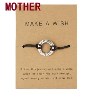 Grandma Bracelet - Engraved Round Charm Adjustable Braided Cord Wristband, White Gold Plated Alloy with Wish Card, Mother's Day / Grandmother Gift for Women