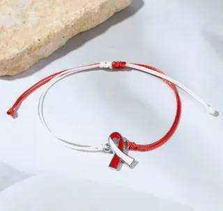Red White Ribbon Breast Cancer Awareness Bracelet, Handwoven Adjustable Braided Cord with Alloy Ribbon Charm, 16-32cm Women's Health Care Gift