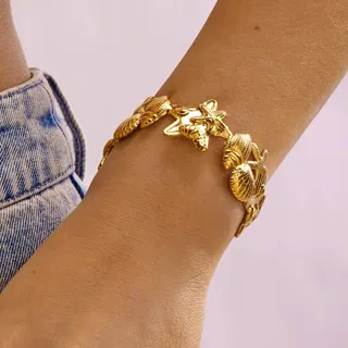 Stainless Steel Gold Cuff Bracelet, Geometric Hollow Circle Design, Hypoallergenic 18K Gold Plated, 6cm Wide Bangle for Women