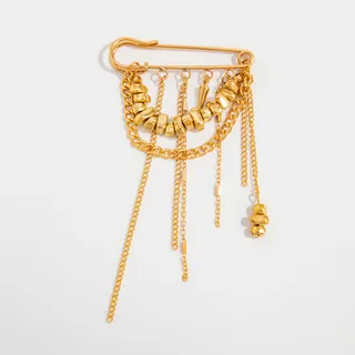 Gold Chain Tassel Brooch Pin, Hammered Bead Dangle Lapel Pin, DIY Pants Cuff Hem Decorative Chain, Alloy 18K Gold Plated, 6x14cm