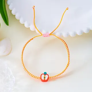 Watermelon Summer Fruit Braided Bracelet - Clay Charm Adjustable Woven Rope Handband for Women Girls
