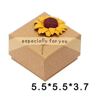 Sunflower Kraft Paper Jewelry Gift Box 8.5x8.5x3.5cm Eco-Friendly Flip-Top Packaging with Ribbon & Flower Decoration for Brooch Bracelet Necklace Earring