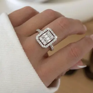 18K White Gold Plated Zircon Eternity Band Ring, Minimalist Multi-Stone Stacking Ring for Women, Daily Commute & Bridal Accessory