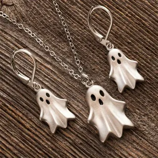 Halloween Ghost Earrings - Cute Spooky Dangle Earrings in Antique Silver Alloy, Fun Party Costume Jewelry for Women