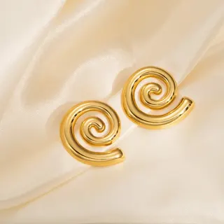 Gold Spiral Hoop Earrings for Women, Stainless Steel 18K Gold Plated Hypoallergenic Geometric Swirl Stud Earrings, 3x2.6cm Pair