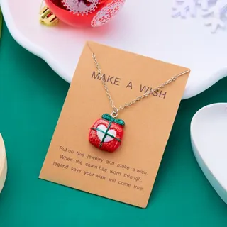 Christmas Gift Box Necklace for Women, Resin Heart Pendant with Glitter, Cute Holiday Jewelry Gift, Adjustable Chain 40+5cm