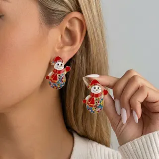 Christmas Snowman Earrings - Alloy Rhinestone Cartoon Dangle Earrings, Festive Holiday Party Jewelry Gift for Women, Approx 4.5cm