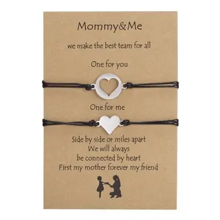 Mommy and Me Butterfly Bracelet Set - Stainless Steel Hollow Butterfly Woven Adjustable Bracelets for Mother & Daughter, Black Cord with Kraft Card Gift, 16-28cm