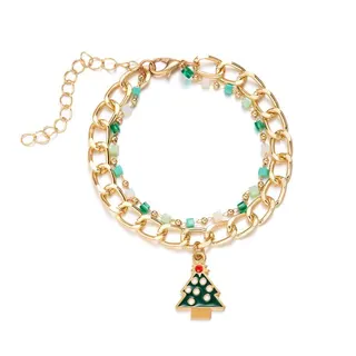 Christmas Snowman Charm Bracelet, 18K Gold Plated Alloy Double Chain Beaded Bracelet with Enamel Snowman Pendant, Holiday Gift for Women, 16+5cm