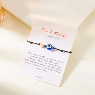 Evil Eye 7 Knots Lucky Bracelet for Couples - Red & Black Braided Cord with Nazar Bead & Heart Charm, Adjustable 18-28cm, Handmade Gift Card