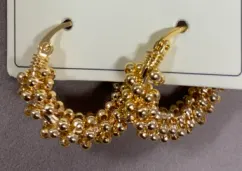 Vintage Arc Hoop Earrings 18K Gold Plated Alloy with Paved Beads Bohemian Crescent Ear Jewelry for Women
