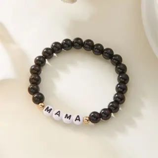 MAMA Letter Beaded Bracelet - Pearl White Imitation Pearl with Gold Letter Beads, Mother's Day Gift for Mom, ~18cm
