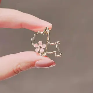 Cherry Blossom Puppy Brooch, Alloy 18K Gold Plated Enamel Pin, Cute Hollow Dog Flower Lapel Pin for Bags & Clothes, Sweet Girl Jewelry Accessory