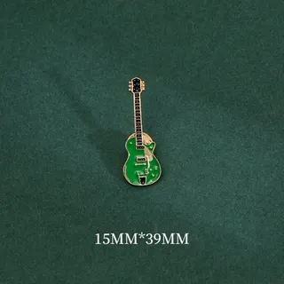 Green Electric Guitar Pin Badge, Alloy Rock Music Brooch with 18K Gold Plated Enamel Finish, Vintage Guitar Jewelry for Musicians & Fans, 15mm x 39mm