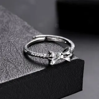 Silver Bow Knot Adjustable Open Ring, Alloy Polished Butterfly Knot Finger Ring for Women, Sweet Minimalist Stackable Jewelry