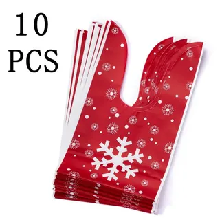 10 Pcs Christmas Gift Bags, Red Santa Claus Candy & Cookie Bags, Bunny-Ear Apple Shape Treat Bags, Eco-Friendly EVA Handheld Party Favor Bags, 22x13.5cm Holiday Packaging