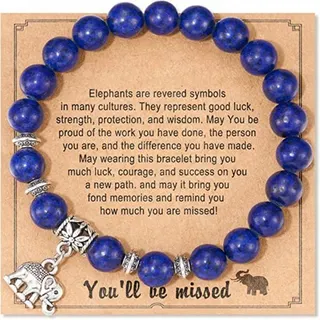 Natural Agate Elephant Charm Bracelet, Vintage Oxidized Silver Beaded Stretch Bracelet, Pink Grey Stone Handmade Jewelry Gift for Women