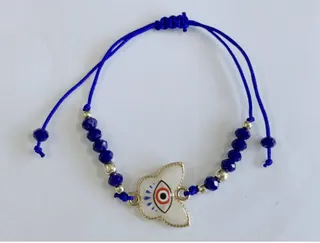 Bohemian Evil Eye Bracelet, Adjustable Woven Cord Bead Bracelet with Gold Evil Eye Charm, Blue Turquoise Beads, Lucky Protection Handmade Jewelry for Women