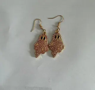 Pink Rhinestone Ghost Earrings - Cute Alloy Crystal Dangle Earrings, Funny Sparkly Statement Jewelry Pair