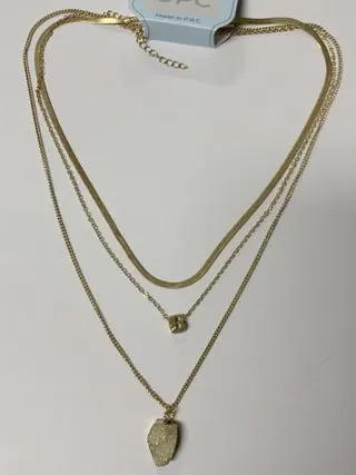 Layered Gold Necklace for Women, Irregular Leaf Pendant, 3-Chain Adjustable Alloy 18K Gold Plated, French Vintage Long Chain