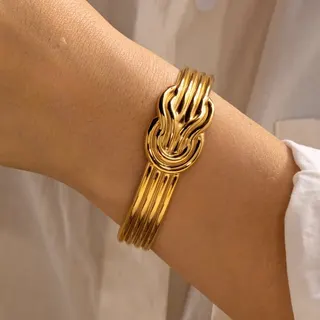 Gold Leaf Cuff Bracelet - Stainless Steel 3D Embossed Open Bangle, 18K Gold Plated Mirror Polish, French Vintage Wide Cuff for Women