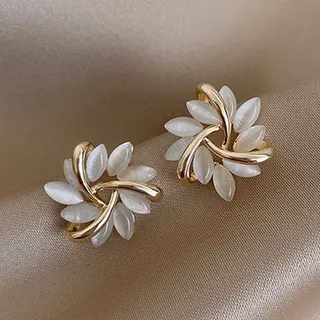 Vintage Floral Cat's Eye Stud Earrings - 18K Gold Plated Alloy with Hypoallergenic Silver Post, 1.8cm Petite Sunflower Design for Women
