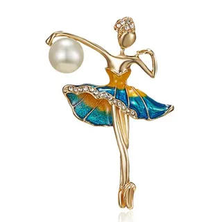 Ballerina Girl Brooch with Pearl & Rhinestones, Hand-Painted Purple Tutu, Gold-Plated Alloy Artistic Pin, 5.2x3.6cm, Elegant Blazer Coat Accessory Gift
